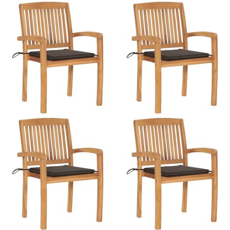 Lot de 4 Chaises de jardin empilables avec coussins - Chaises d'extérieur pour terrasse/jardin Teck solide BV976662 - BonneVie (1/5)