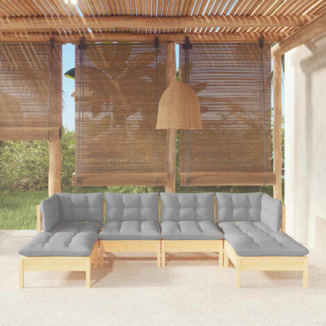 Salon de jardin 6 pcs Ensemble Table et Chaise de Jardin - avec coussins gris Bois de pin BV902960 - BonneVie (1/5)
