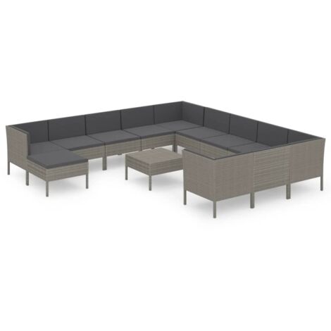 Salon de jardin 13 pcs Contemporain, Ensemble repas de jardin, avec coussins Résine tressée Gris OIB3906E (1/5)
