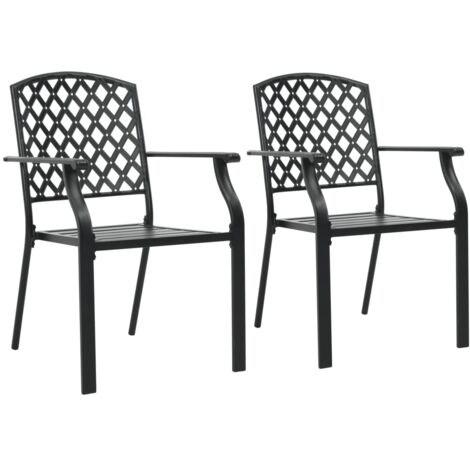 Lot de 2 Chaises de jardin empilables - Chaise d'extérieur pour terrasse/jardin Acier Noir BV252239 - BonneVie (1/5)