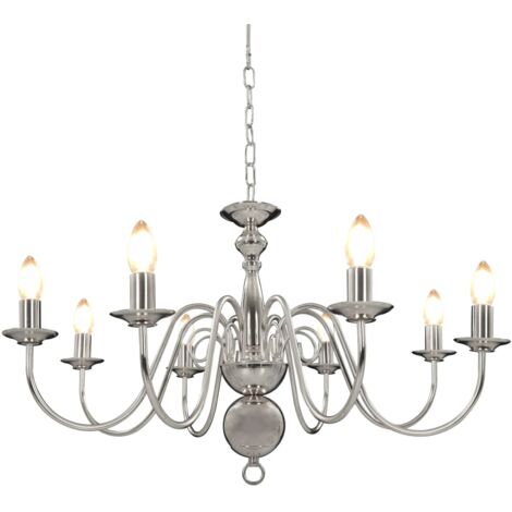 Lustre Suspension Plafonnier Argenté 8 ampoules E14 96372 (1/5)