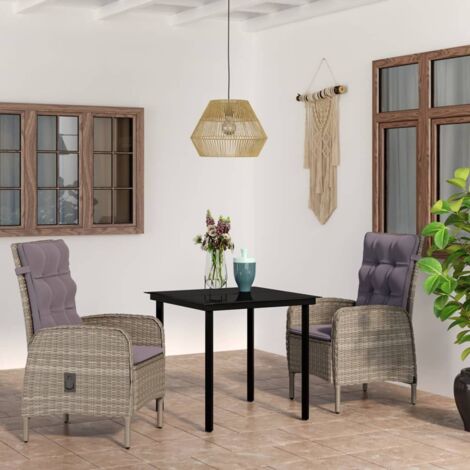 Ensemble Table et Chaise de Jardin Salon de jardin avec coussins 3 pcs Gris et noir 73899 (1/5)