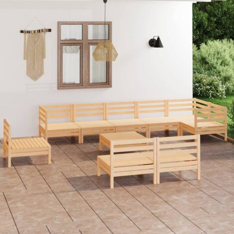 Salon de jardin 10 pcs Ensemble Table et Chaise de Jardin - Bois de pin massif BV372876 - BonneVie (1/5)