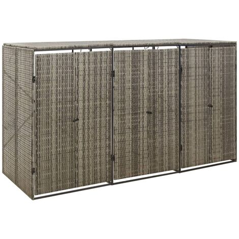 Abri Poubelle Triple 207x80x117cm En Résine Tressée - Cache Conteneurs Jardin | Noir
