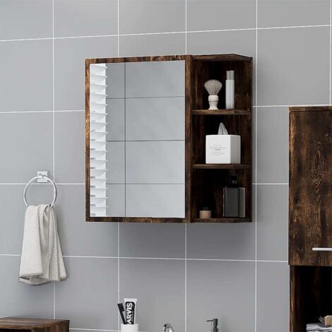 Armoire à miroir de salle de bain - Meuble de rangement Chêne fumé 62,5x20,5x64 cm BV473247 - BonneVie (1/5)