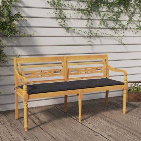 Banc Batavia avec coussin Banc de jardin Banquette anthracite 150 cm Bois de teck massif 28297 (1/5)