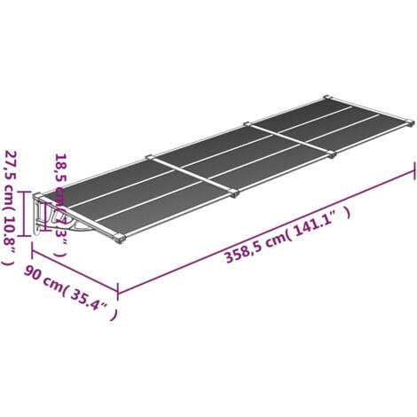 Auvent de porte Marquise de porte  Noir 358,5x90 cm Polycarbonate 80838