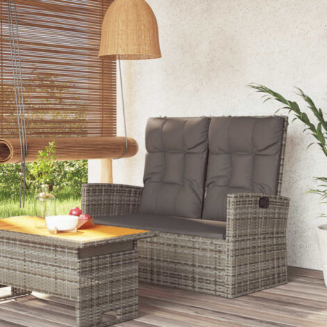 Banc Banquette de Jardin inclinable et coussins - Mobilier de jardin gris 118cm résine tressée BV243158 - BonneVie (1/5)