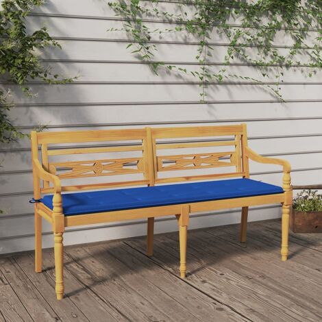 Banc Batavia avec coussin Banc de jardin Banquette bleu royal 150 cm Bois de teck massif 65546 (1/5)