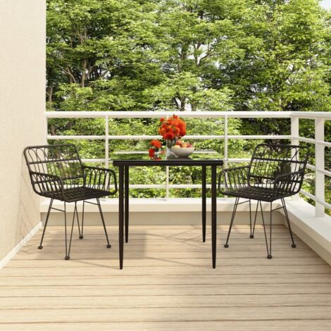 Ensemble Table et Chaise de Jardin Ensemble de salle à manger de jardin 3 pcs Noir Résine tressée 71888 (1/5)