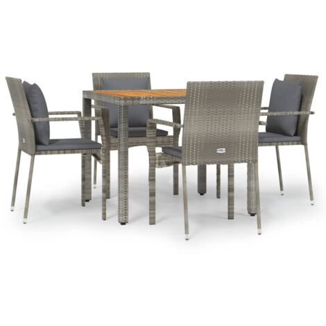 Ensemble Table et Chaise de Jardin  Ensemble de salle à manger de jardin 5 pcs avec coussins Gris 82993 (1/5)