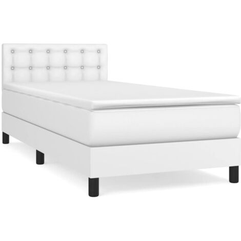 Lit simple pour adulte Moderne - Lit à sommier tapissier avec matelas Blanc 80x200 cm Similicuir BV218061 - BonneVie (1/5)