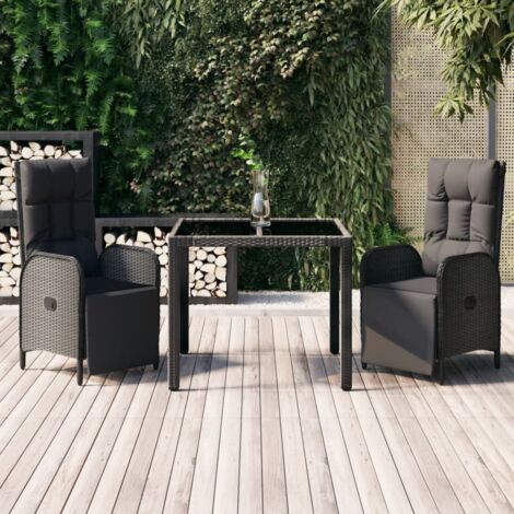 Ensemble Table et Chaise de Jardin avec coussins 3 pcs - Ensemble Table à manger + 2 chaises Noir BV842594 - BonneVie (1/5)