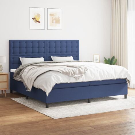 Lit double pour adulte Moderne - Lit à sommier tapissier avec matelas Bleu 200x200 cm Tissu BV480885 - BonneVie (1/5)
