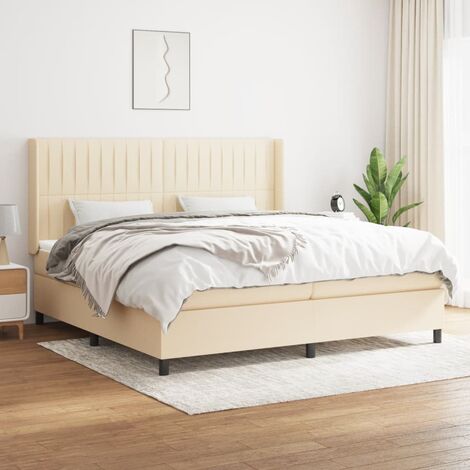 Lit double pour adulte Moderne - Lit à sommier tapissier avec matelas Crème 200x200 cm Tissu BV457293 - BonneVie (1/5)