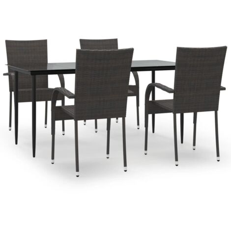 Ensemble Table et Chaise de Jardin  Ensemble à dîner de jardin 5 pcs Marron Résine tressée 11642 (1/5)
