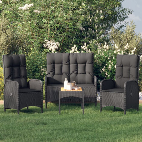 Ensemble Table et Chaise de Jardin 4 pcs - Meuble de jardin avec coussins noir BV377448 - BonneVie (1/5)