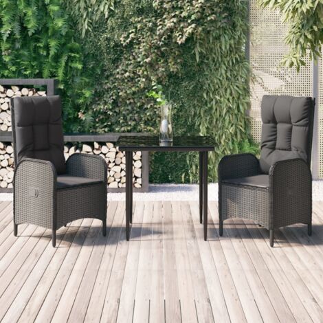 Ensemble Table et Chaise de Jardin avec coussins 3 pcs - Ensemble Table à manger + 2 chaises Noir BV941269 - BonneVie (1/5)