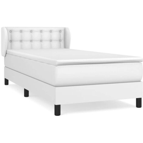 Lit simple pour adulte Moderne - Lit à sommier tapissier avec matelas Blanc 80x200 cm Similicuir BV774658 - BonneVie (1/5)
