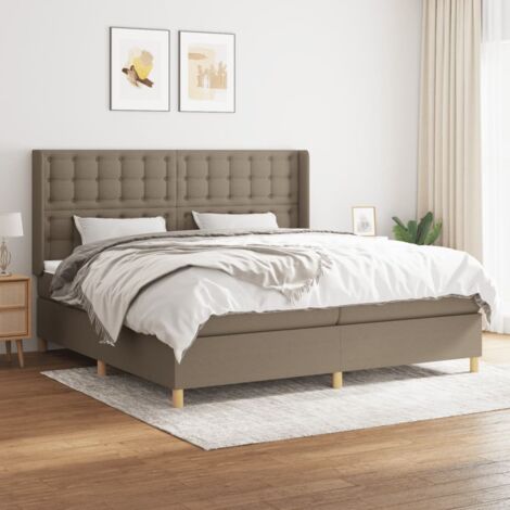 Lit double pour adulte Moderne - Lit à sommier tapissier avec matelas Taupe 200x200 cm Tissu BV131016 - BonneVie (1/5)
