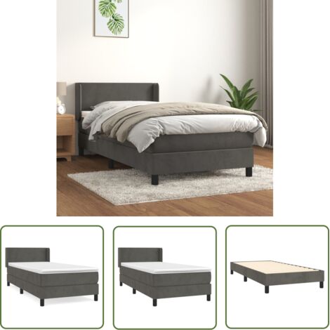 The Living Store Sommier à lattes de lit et matelas Gris foncé 80x200 cm Velours - Lit Plateforme - Lit Velours - Lit Double - Literie - Chambre À Coucher (1/5)