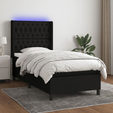 Sommier tapissier avec matelas et LED Lit adulte Contemporain Noir 90x190 cm Tissu 84921 (1/5)