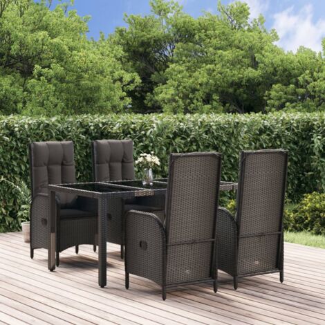 Ensemble Table et Chaise de Jardin Mobilier à dîner de jardin et coussins 5pcs Noir Résine tressée 73416 (1/5)