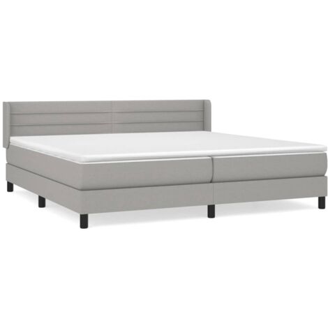 Lit à sommier tapissier avec matelas, Lit adulte pour 2 personnes Assemblage Facile, Gris clair 200x200cm Tissu OIB9040E (1/5)