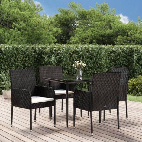 Ensemble Table et Chaise de Jardin Mobilier à dîner de jardin et coussins 5pcs Noir Résine tressée 60198 (1/5)
