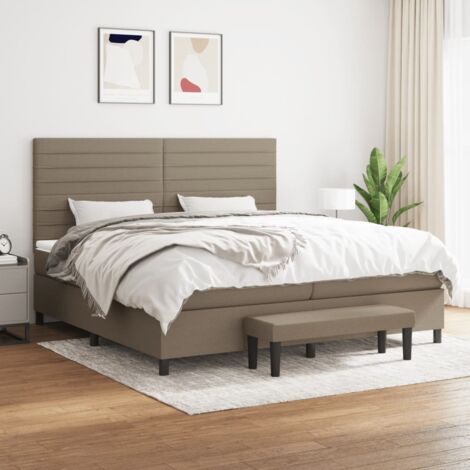 Lit double pour adulte Moderne - Lit à sommier tapissier avec matelas Taupe 200x200 cm Tissu BV580085 - BonneVie (1/5)