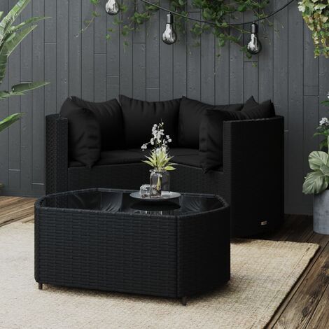 Salon de jardin 4 pcs - Ensemble Table et Chaise de Jardin - avec coussins Noir Résine tressée BV161819 - BonneVie (1/5)