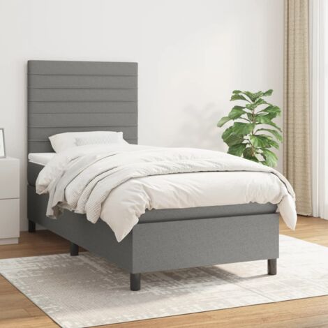 Lit simple pour adulte Moderne - Lit à sommier tapissier avec matelas Gris foncé 80x200 cm Tissu BV500365 - BonneVie (1/5)