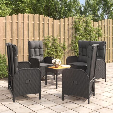 Ensemble Table et Chaise de Jardin Mobilier à dîner de jardin et coussins 5pcs Noir Résine tressée 97993 (1/5)