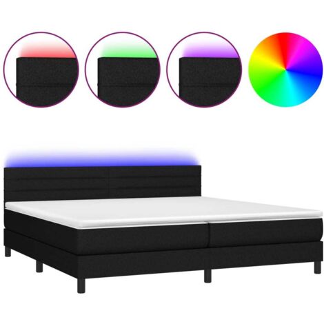 Sommier tapissier et matelas et LED  Lit adulte Contemporain Noir 200x200 cm Tissu 81540 (1/5)