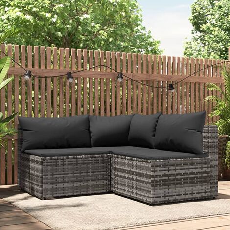 Salon de jardin 3 pcs - Ensemble Table et Chaise de Jardin - avec coussins Gris Résine tressée BV881162 - BonneVie (1/5)