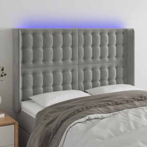 Tête de lit à LED Armoire de tête de lit Gris clair 147x16x118/128 cm Velours 83395 (1/5)