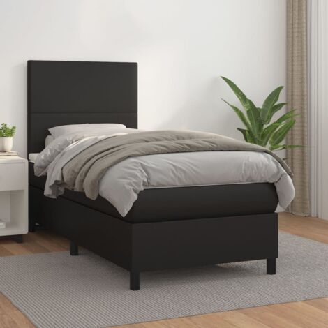 Lit simple pour adulte Moderne - Lit à sommier tapissier avec matelas Noir 80x200cm Similicuir BV434082 - BonneVie (1/5)