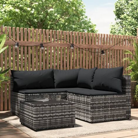 Salon de jardin 4 pcs - Ensemble Table et Chaise de Jardin - avec coussins Gris Résine tressée BV418731 - BonneVie (1/5)