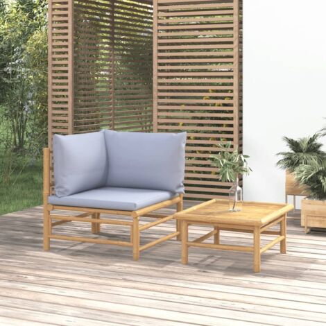 Salon de jardin 2 pcs - Ensemble Table et Chaise de Jardin - avec coussins gris clair bambou BV150710 - BonneVie (1/5)