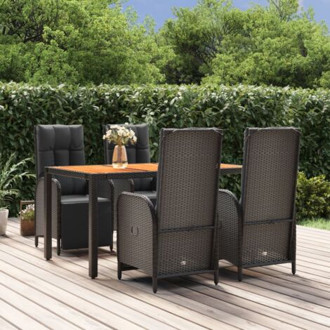 Ensemble Table et Chaise de Jardin et coussins 5 pcs - Meuble de jardin Noir Résine tressée BV444119 - BonneVie (1/5)
