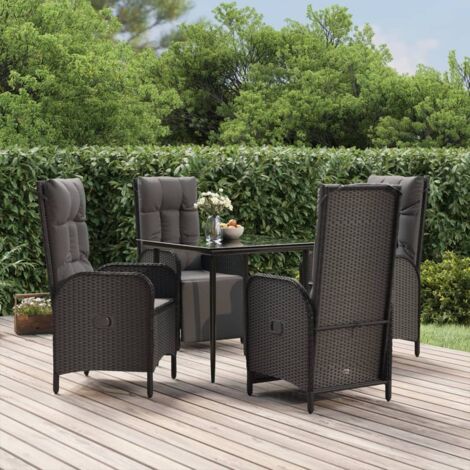 Ensemble Table et Chaise de Jardin  Mobilier à dîner de jardin et coussins 5pcs Noir Résine tressée 72556 (1/5)