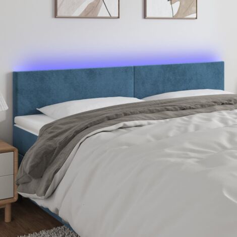 Tête de lit à LED Armoire de tête de lit Bleu foncé 200x5x78/88 cm Velours 14499 (1/5)