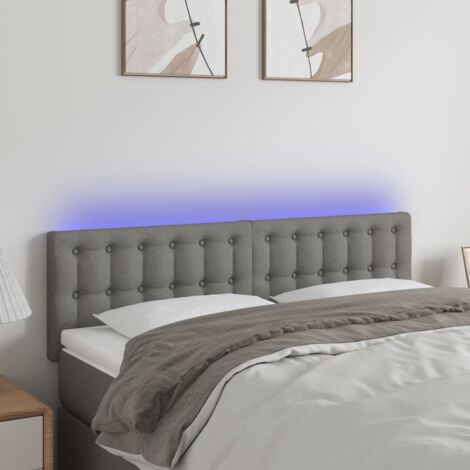 Tête de lit à LED Armoire de tête de lit Gris foncé 144x5x78/88 cm Tissu 20949 (1/5)