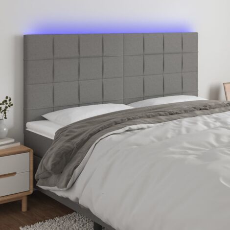 Tête de lit à LED Armoire de tête de lit Gris foncé 160x5x118/128 cm Tissu 78856 (1/5)