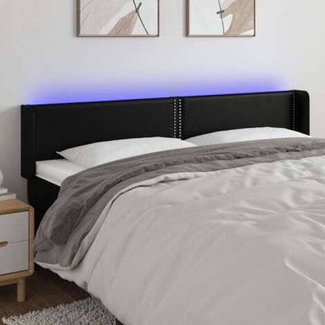 Tête de lit à LED Armoire de tête de lit Noir 203x16x78/88 cm Similicuir 40151 (1/5)