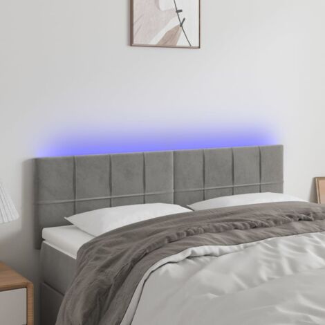 Tête de lit à LED Armoire de tête de lit Gris clair 144x5x78/88 cm Velours 10316 (1/5)