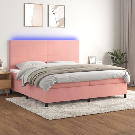 Sommier tapissier avec matelas et LED  Lit adulte Contemporain Rose 200x200 cm Velours 59473 (1/5)
