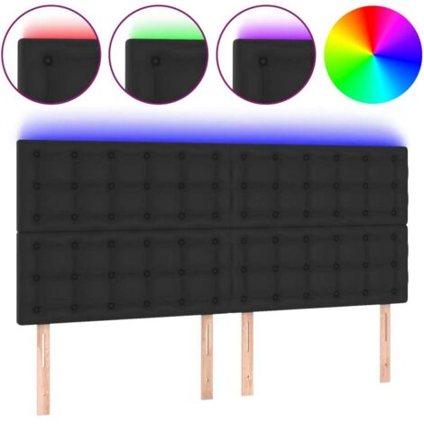 Tête de lit à LED Armoire de tête de lit Noir 200x5x118/128 cm Similicuir 17752 (1/5)