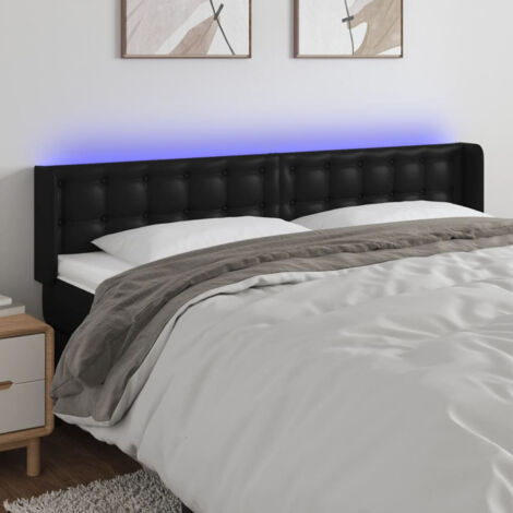 Tête de lit à LED Résistante et économique, Panneau de lit, Noir 203x16x78/88 cm Similicuir OIB6290E (1/5)