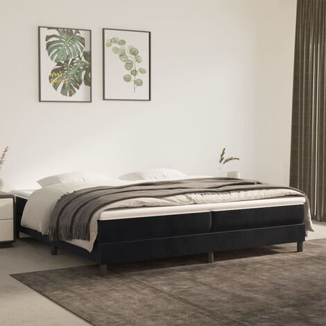 Lit double pour adulte Moderne - Lit à sommier tapissier et matelas Noir 200x200 cm Velours BV292687 - BonneVie (1/5)